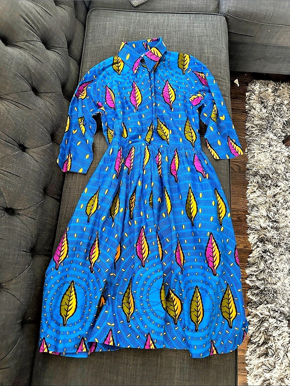 Elisamama Blue Printed Midi Dress Size Large Like New